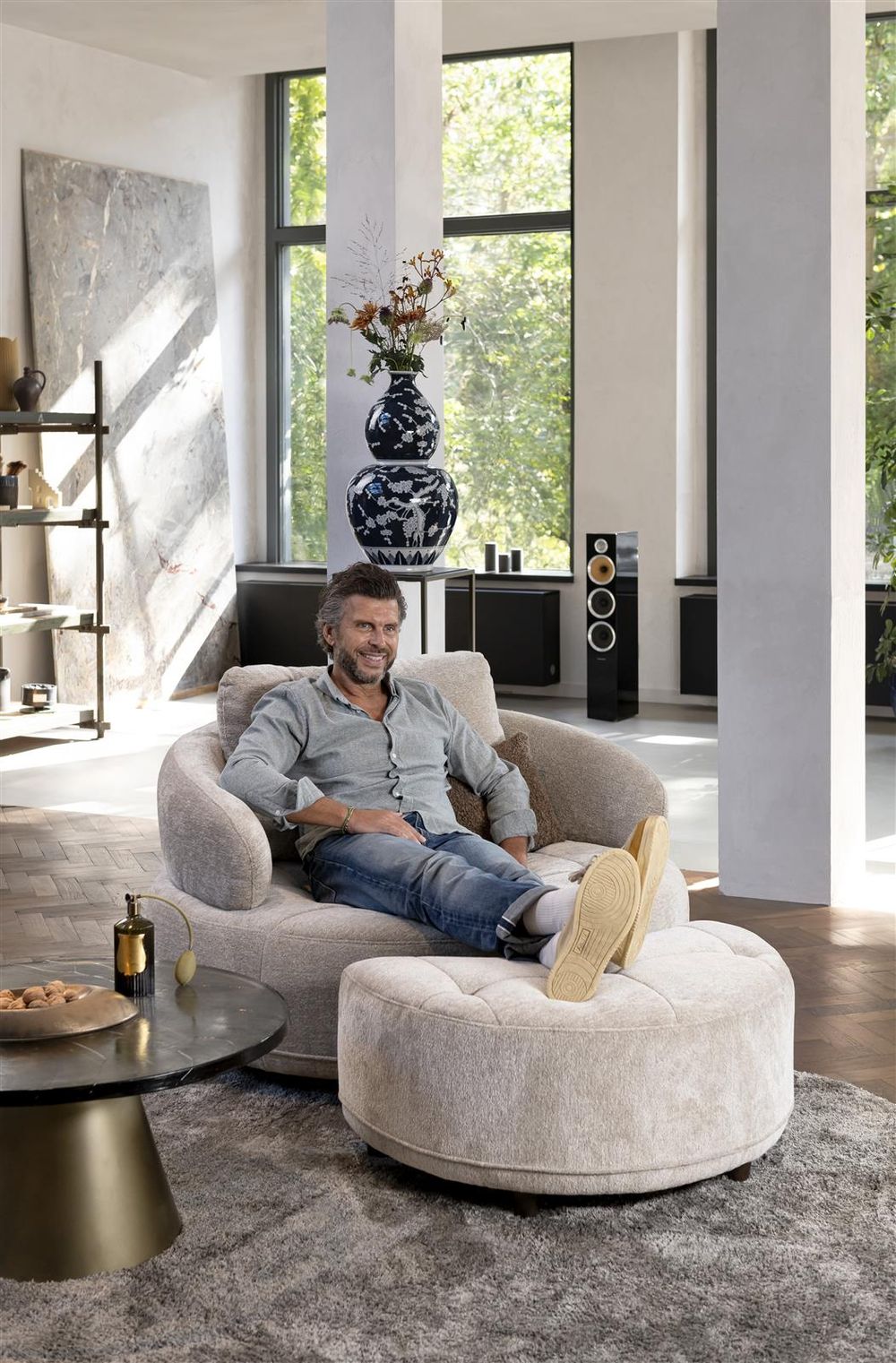 Draaifauteuil met poef BORGIA - Champagne HEH-372-TZFA-ENC