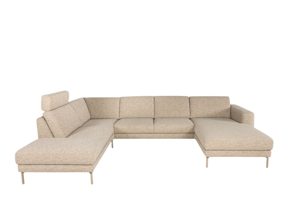 Hoekzetel MAX DIEP met beige stoffen bekleding en slaapfunctie.
