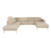 Hoekzetel MAX DIEP met beige stoffen bekleding en slaapfunctie.