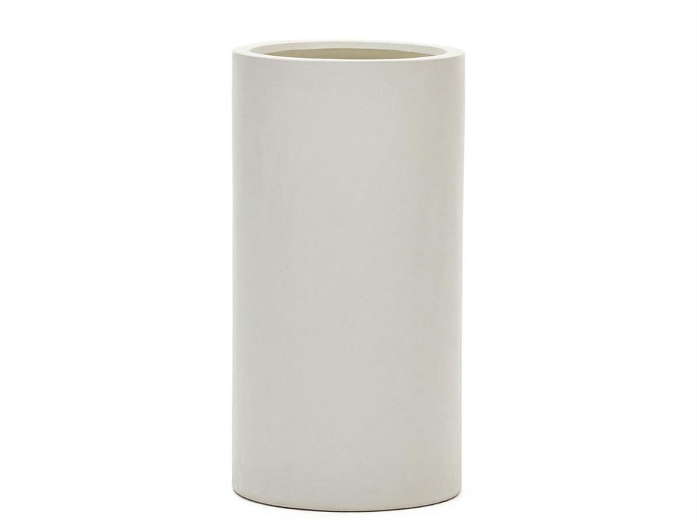 Witte, cilindervormige bloempot van keramiek.