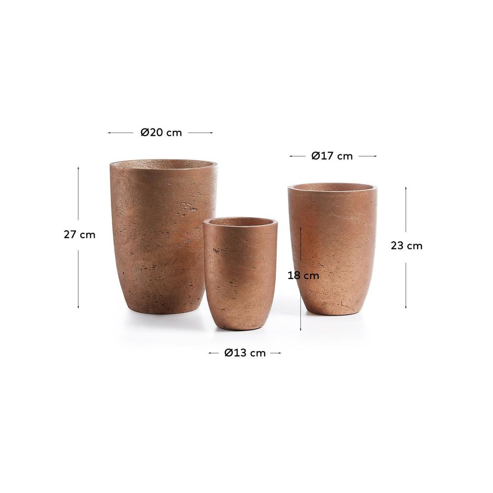 Set van 3 bloempotten LOW - Cement / Koper KAV AA1153RF84
