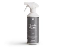 Witte kunststof fles met spraykop, "Textile cleaner" op grijs etiket, 500 ml.