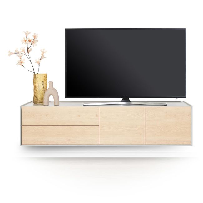 Tv-meubel NIORA - Eikenfineer / Silk Grey