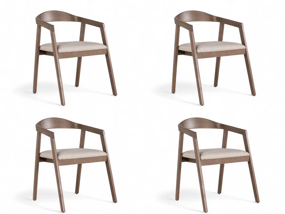 Set van 4 armstoelen ARMAND - Bruin beukenhout/Bei C-U14-6-SET4