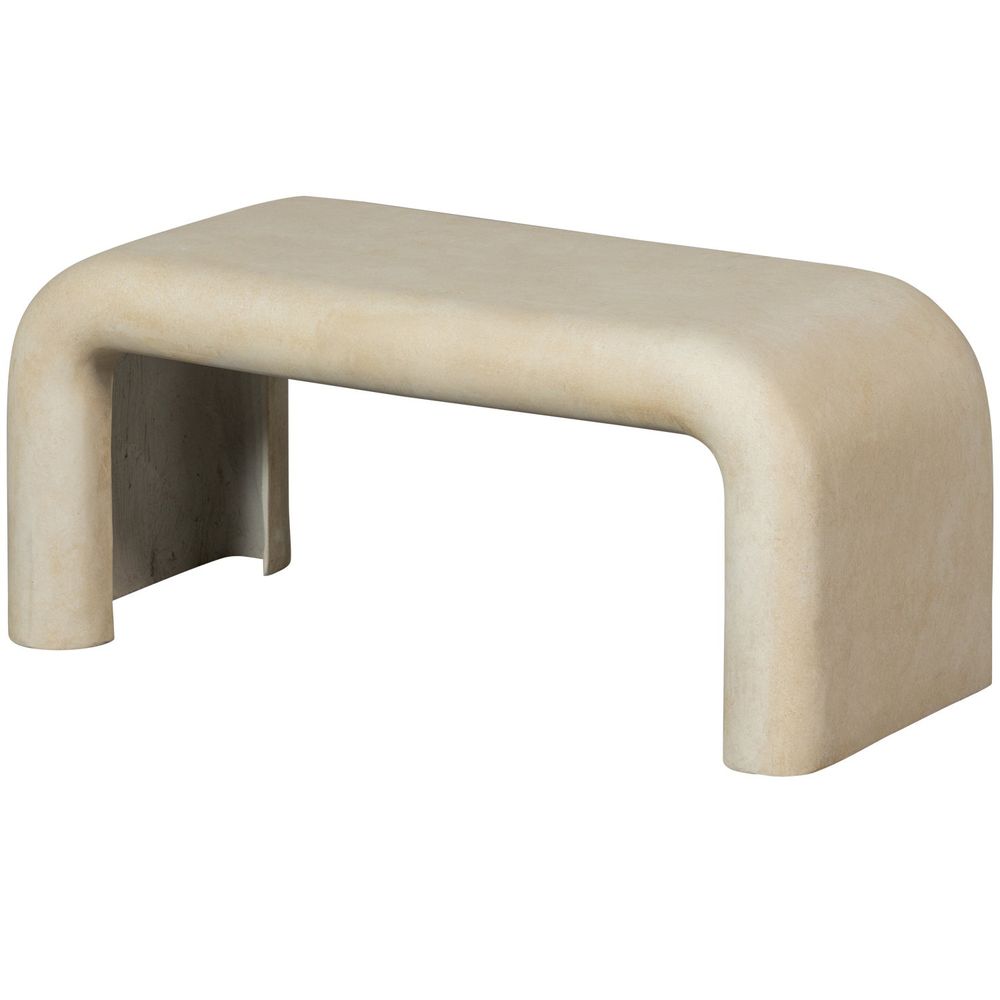Set van 2 salontafels STANI met ronde hoeken van beige betonlook.