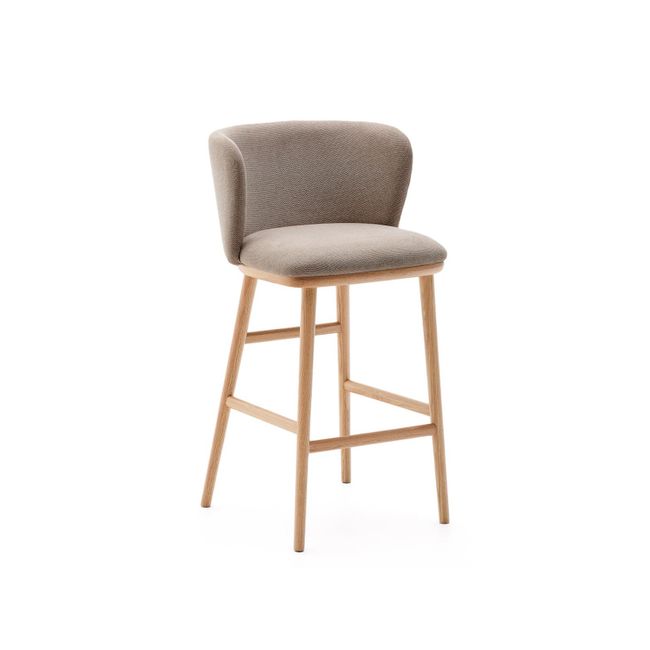 Barstoel CISELIA - Lichtbruin Chenille / Essenhout