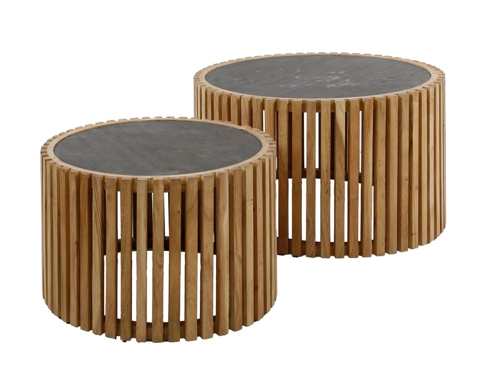 Set van 2 salontafels SLATE - Leisteen/Acaciahout ZLS 2786-83