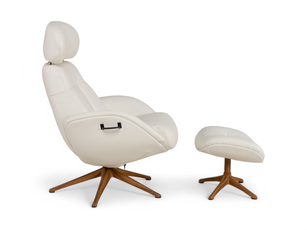 Relaxfauteuil ELEGANT - Leder beige / Walnoot THC-37-002-TZ1