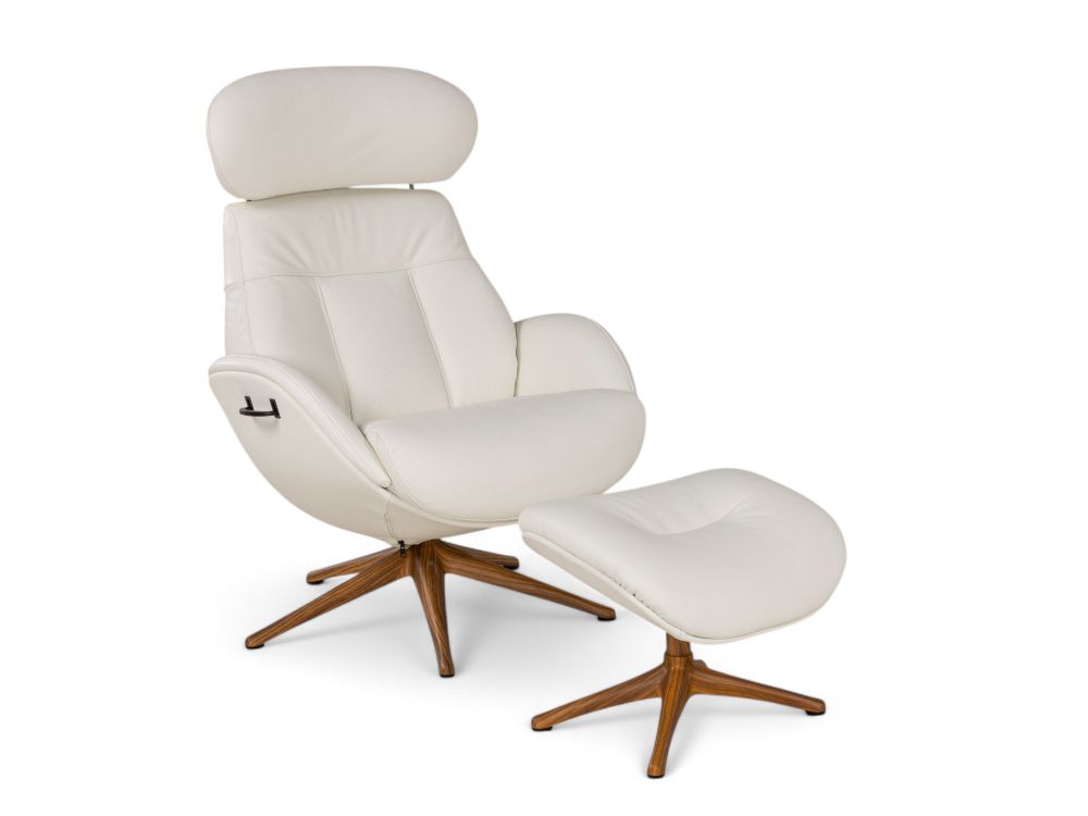 Relaxfauteuil ELEGANT - Leder beige / Walnoot THC-37-002-TZ1