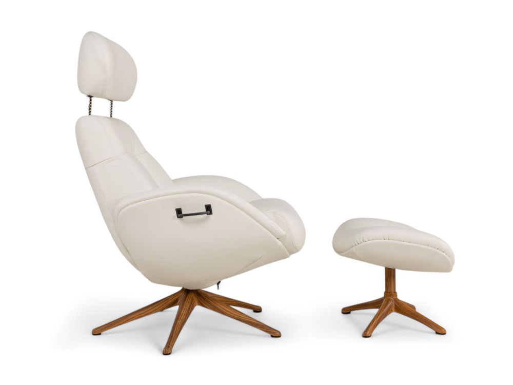 Relaxfauteuil ELEGANT - Leder beige / Walnoot THC-37-002-TZ1