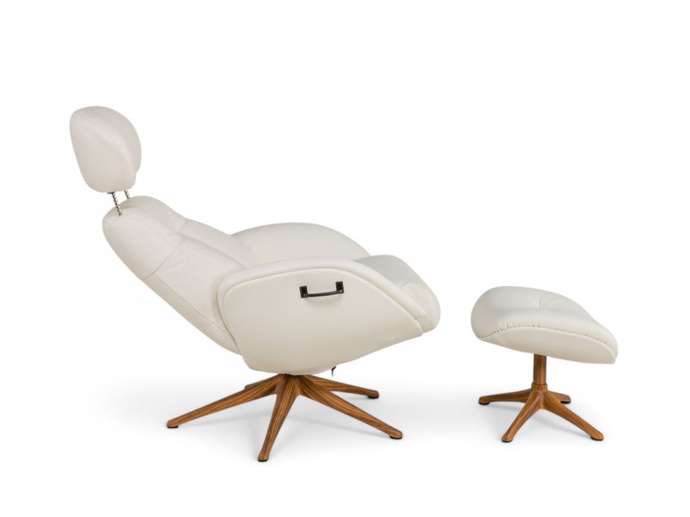 Relaxfauteuil ELEGANT - Leder beige / Walnoot THC-37-002-TZ1