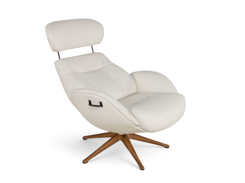 Relaxfauteuil ELEGANT - Leder beige / Walnoot THC-37-002-TZ1