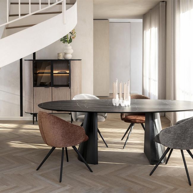 Eetkamertafel ARABAX - Marmerlook/Lichtgrijs