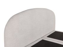 Boxspring ASPEN met matras en lichtgrijs stoffen hoofdbord.
