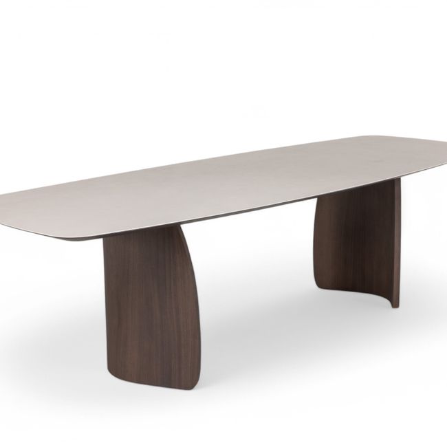Eetkamertafel DOLMEN - Beige keramiek/Notelaar