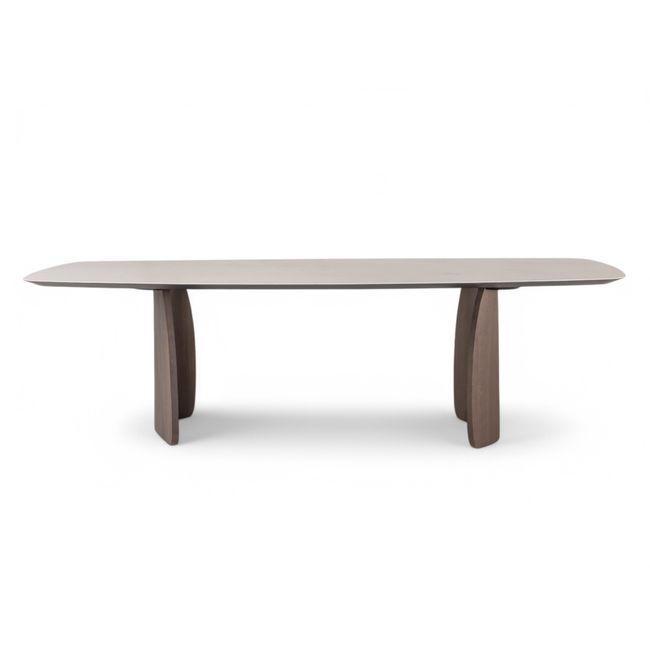 Eetkamertafel DOLMEN - Beige keramiek/Notelaar