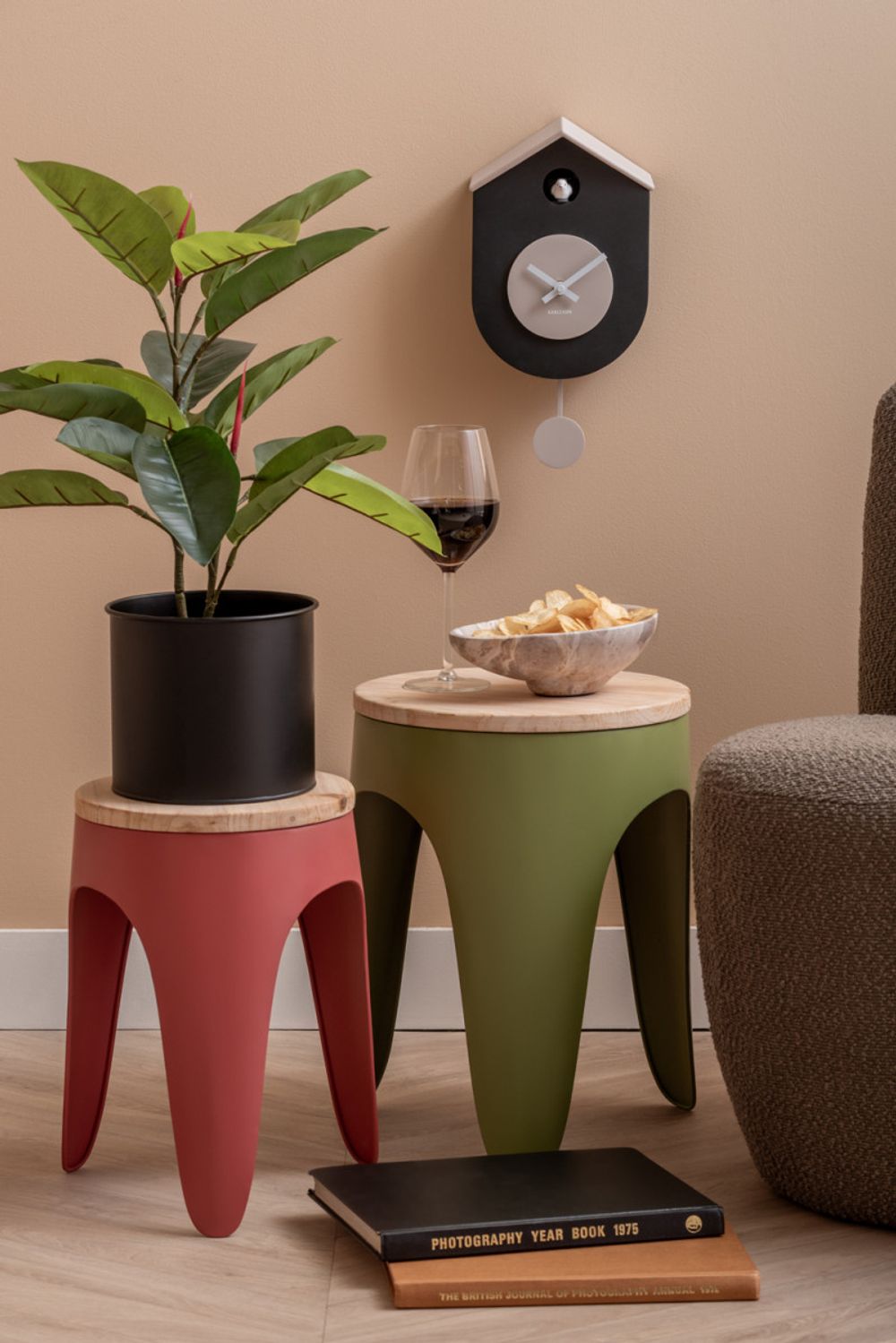 Muurklok GRATO CUCKOO - Zwart/Grijs PST KA6026BK