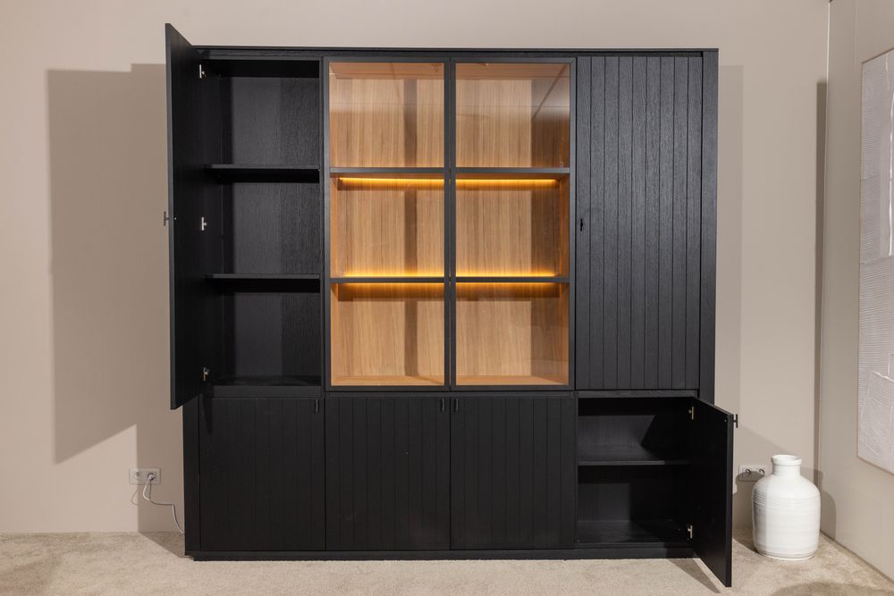 Vitrinekast EVORA - Zwart Eikfineer CRE-3-003-ZWANAT