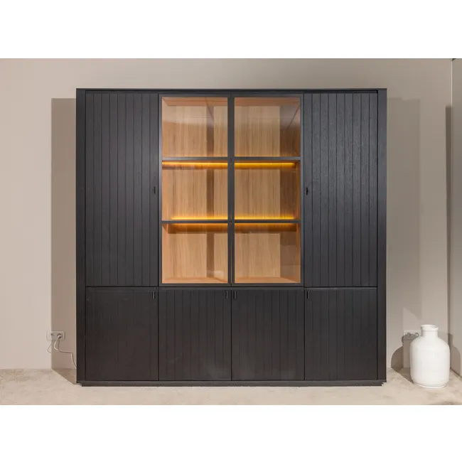 Vitrinekast EVORA - Zwart Eikenfineer