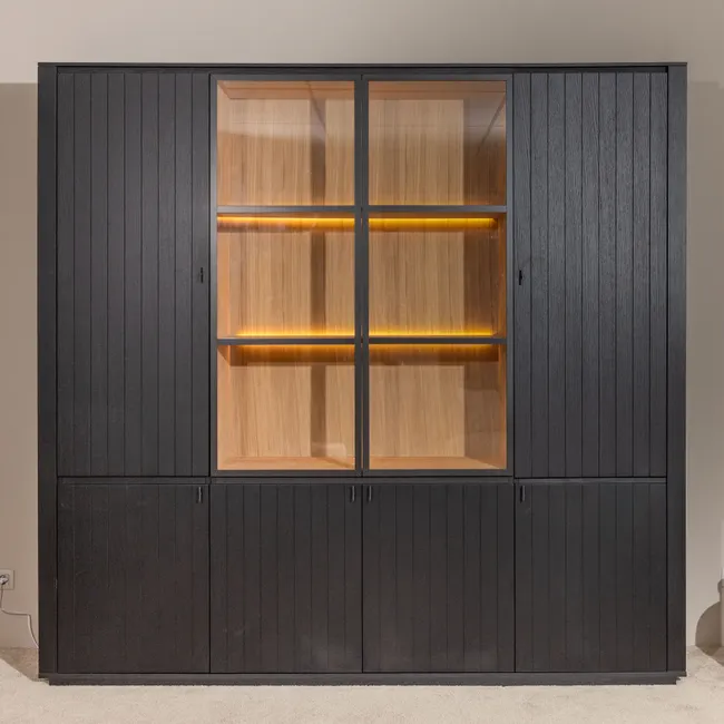 Vitrinekast EVORA - Zwart Eikenfineer