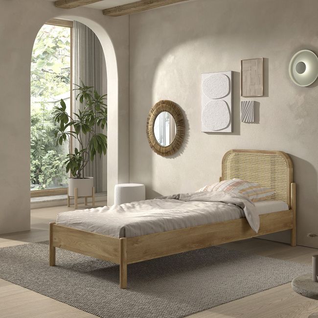 Bed OLIVE incl. lattenbodem - Rotan Natural Oak