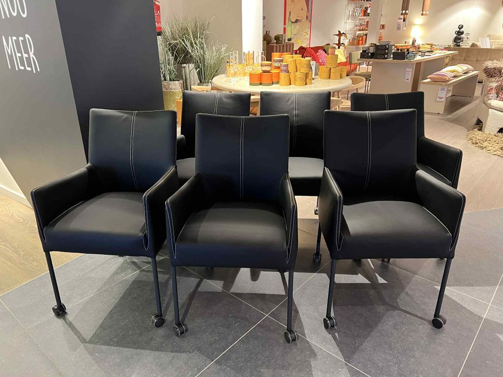 Set van 6 armstoelen met parketwieltjes GLENN - Zw C-NVN-7-SET1
