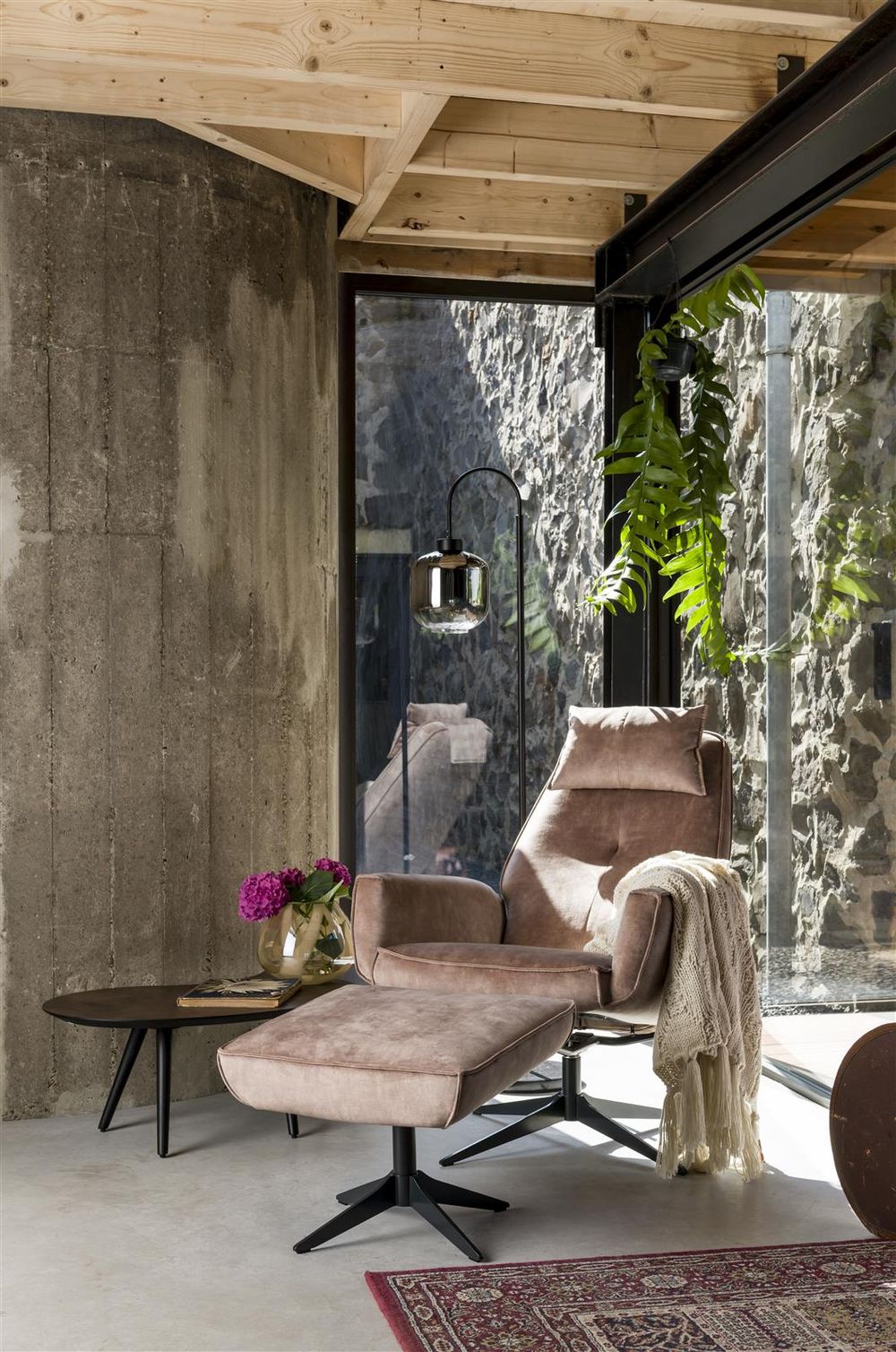 Relaxfauteuil incl. hoofdkussen en poef SALERNO -  C-HEH-301-TZ