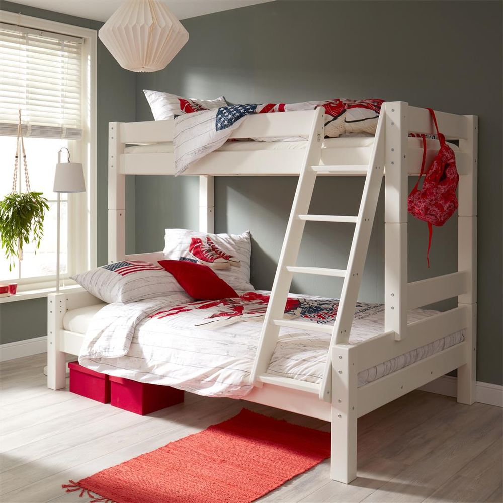 Wit 3-persoons stapelbed Triplo voor twee of drie kinderen, ideaal voor een gedeelde kinderkamer.